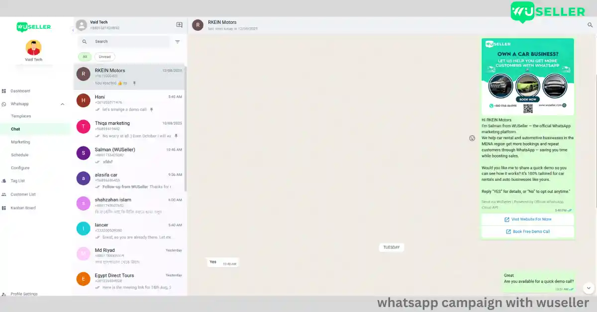 Wuseller setting up WhatsApp 1000 messages for marketing leads